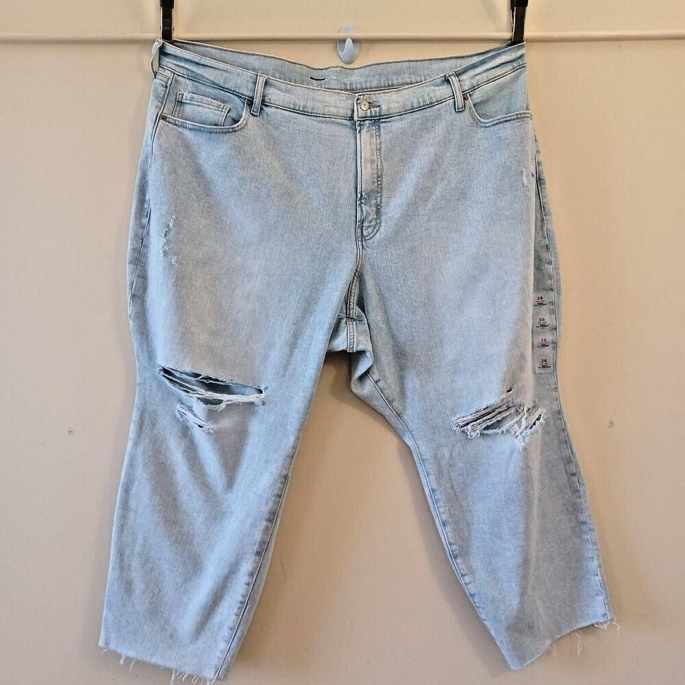 Old Navy Jeans Plus Sz 28 Curvy High Waist Straight‎ Ankle Leg Ripped Light Wash